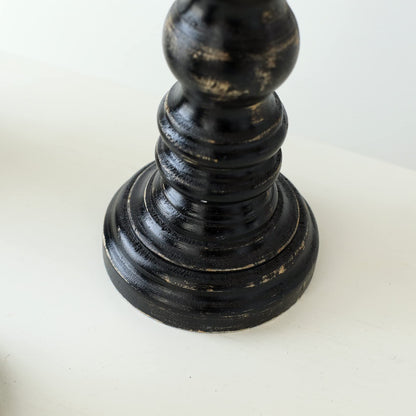 SWALLOWLIVING Rustic Farmhouse Wood Pillar Candle Holder Set of 3 for Candlestick, Black