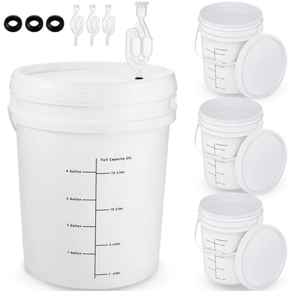Ziliny 4 Pcs White 6.5 Gallon Fermentation Bucket with Twin Bubble Airlock Grommets Lid Brewing Wine Fermenter Fermentation Kit for Home Beer Wine Mead Other Fermented Beverage