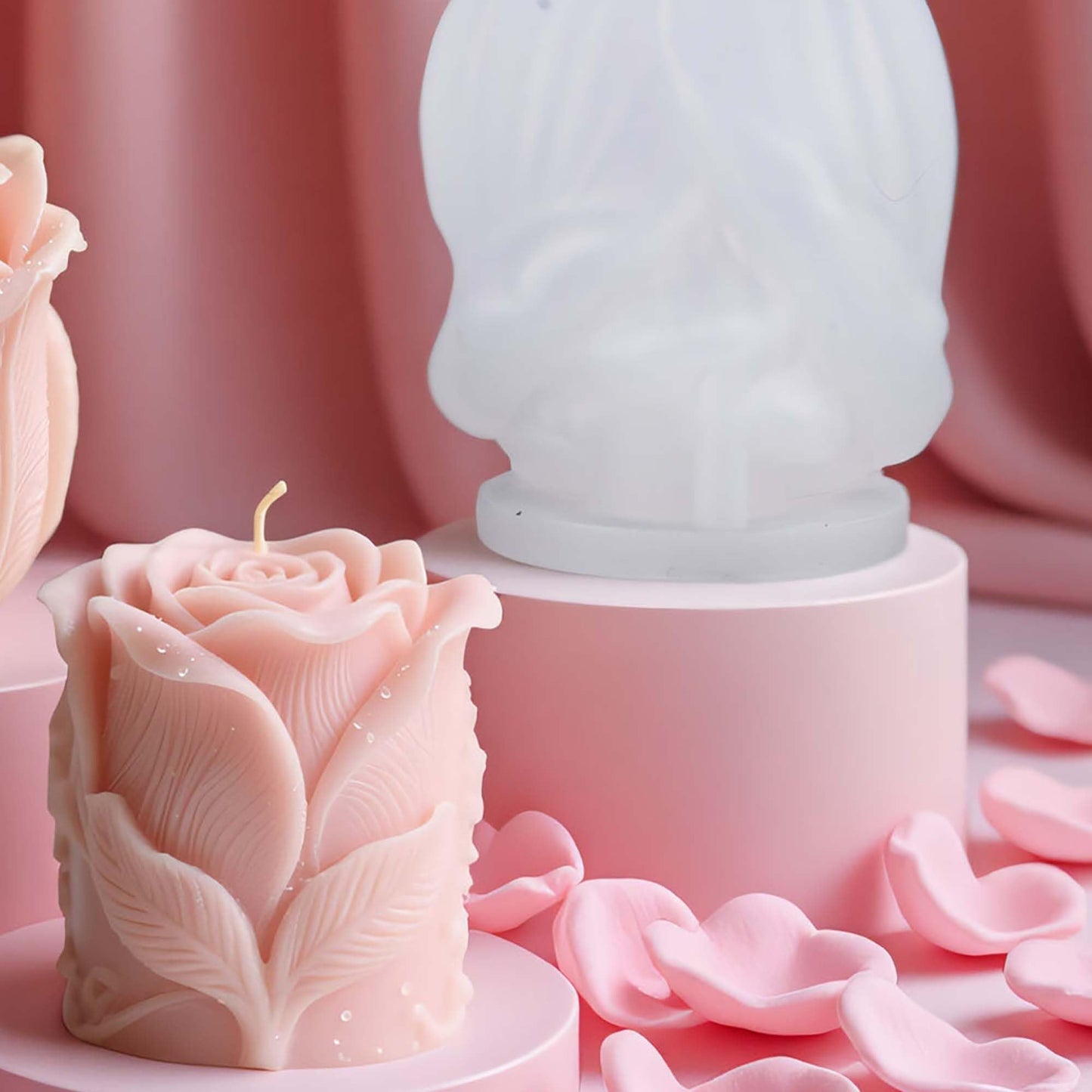 Large Tulip Bud Flower Succulent Leaves Cylinder Molds Silicone Wave Spiral Candle Mold - Silicone Resin Casting Molds for Candle & Resin & Soap Craft Supplies