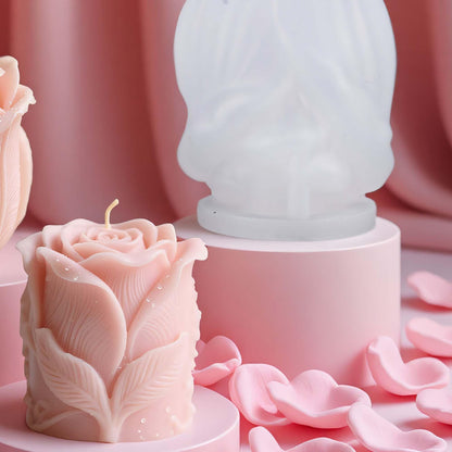 Large Tulip Bud Flower Succulent Leaves Cylinder Molds Silicone Wave Spiral Candle Mold - Silicone Resin Casting Molds for Candle & Resin & Soap Craft Supplies