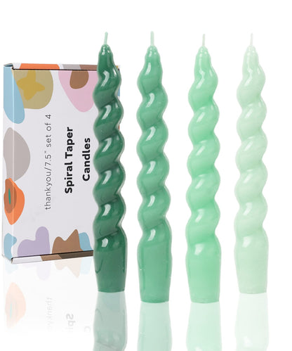 LPUSA Green Spiral Taper Candle Sticks for Holiday Wedding Party Wax Unscented Dinner Candle Dripless,Birthday Gift Christmas Gift H 7.5 Inch, 4pcs（Gradient Green）