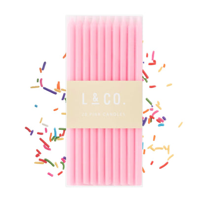 Sisterly Market 20 Count Tall Skinny Pink Solid Birthday Cake Candles for Birthday Wedding Party Cakes Decorations