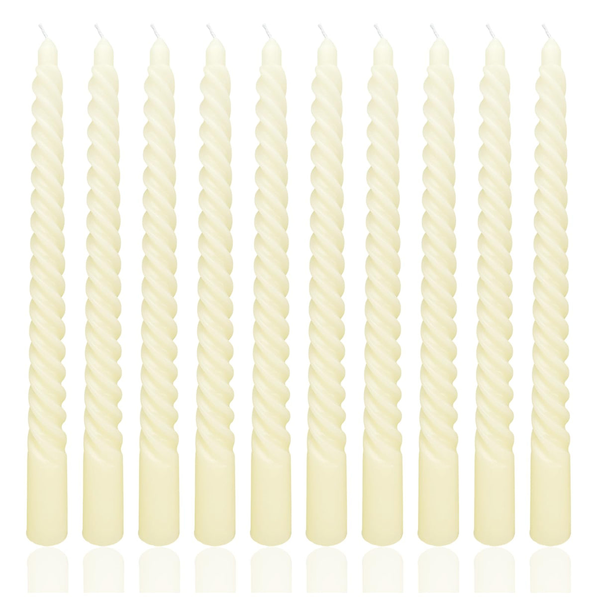 10 Inch Pale Yellow Spiral Taper Candle Set, 10 Pack Unscented Dripless Candlesticks for Dinner Party Wedding and Home Decoration