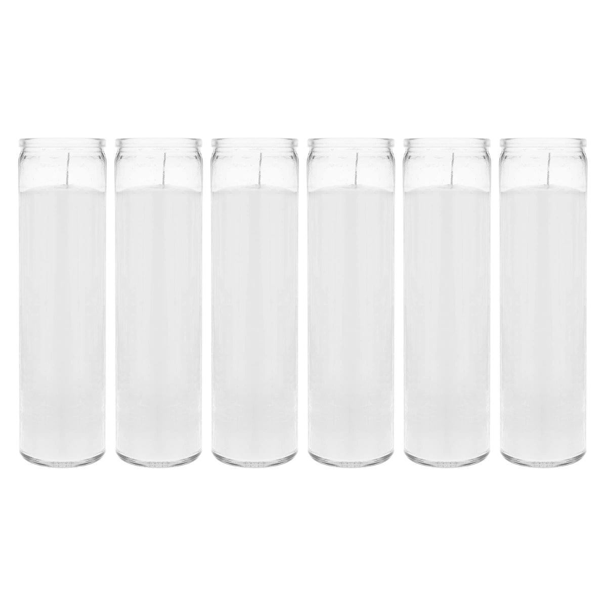Mega Candles 6 pcs Unscented White 7 Day Glass Container Devotional Prayer Candles, Premium Wax Candle 2 Inch x 8 Inch, Sanctuary, Vigils, Prayers, Blessings, Religious, Memorials, Remembrance