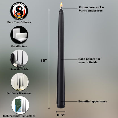 20 Pack 10 inch Black Taper Candles, Unscented Candlesticks for Halloween, Easter Candlelight Service, Vigil, Memorial and Devotional