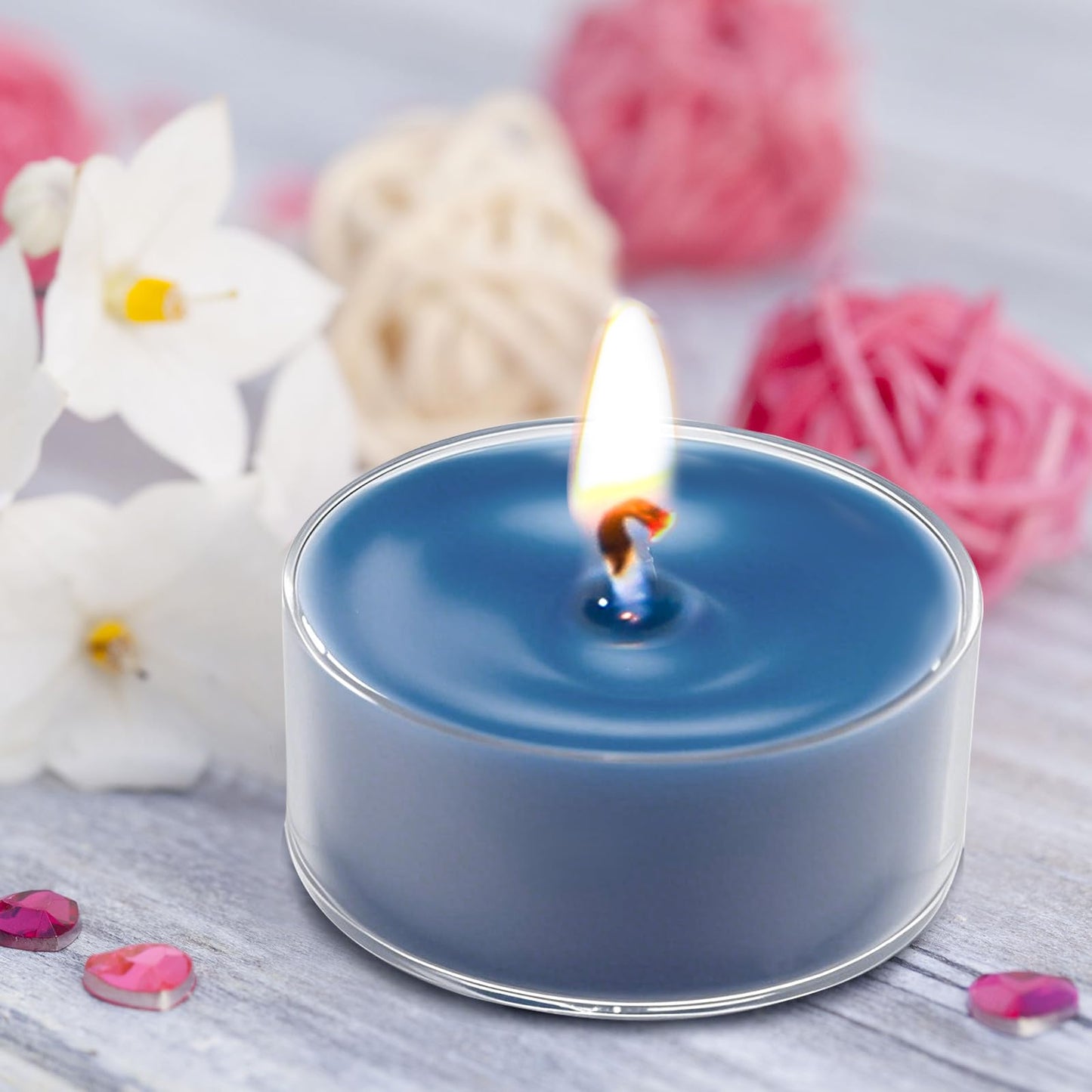 Honoson 12 Pack Blue Tea Lights Candles Blue Round Tea Light Natural Wax Scented 6 Scents Conversation Candle for Spring Easter Wedding Engagement Gifting Aromatherapy Anniversary Summer Home Decor