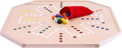 AmishToyBox.com Wahoo and Chinese Checkers Combo Game Board Set - 25 Wide - Maple Wood - Double-Sided - with Large 1 Marbles and Dice Included