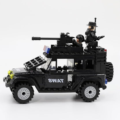 SWAT Set with 12 SWAT Officers 2 Mounted Police with Horse – 1 Helicopter 1 Armored SWAT SUV Vehicleand 2 MotorcycleSafe &amp Durable ABS – Great Gift for Kids Boys and Collectors
