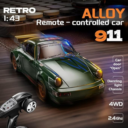 911 Series RC Drift Car 1:43 Scale Mini Model with Alloy Build – Door-Opening Function Gyro Auto Calibration LED Underglow for Hobbyists &amp Collectors（Yellow）