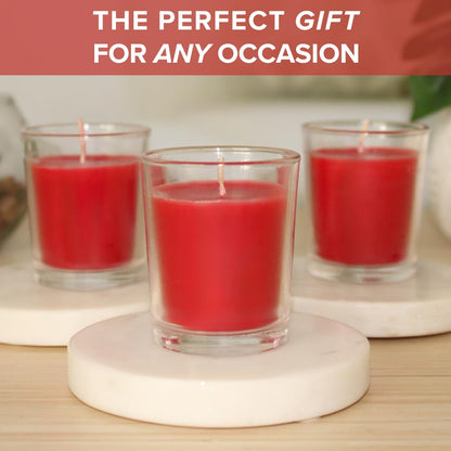 Simply Soson Scented Votive Candles, Bulk Set of 24 Red Spicy Cinnamon Clove Scented Candles Bulk, Fall Votive Candles Scented in Glass, 10 Hours Burn, for Holiday Christmas & Home Decoration