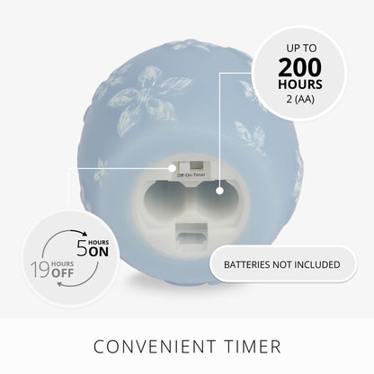 Luminara Flameless Candle Crystal Beads Glitter Sphere, Unscented Real Wax LED Candle, Timer, Holiday Decoration Centerpiece (Cashmere Blue Floral)