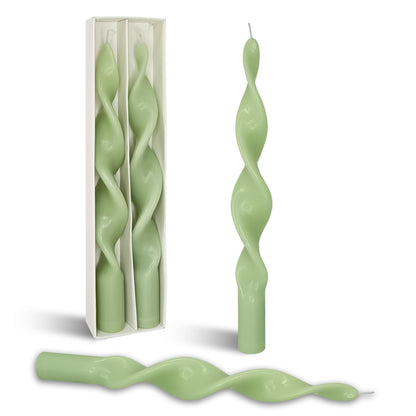 Smokeless Green Spiral Taper Candle Handmade Unscented Taper Candlesticks 10 Inch Long Twisted Candles for Candlelight Dinner Decor Wedding Church 2 Pcs
