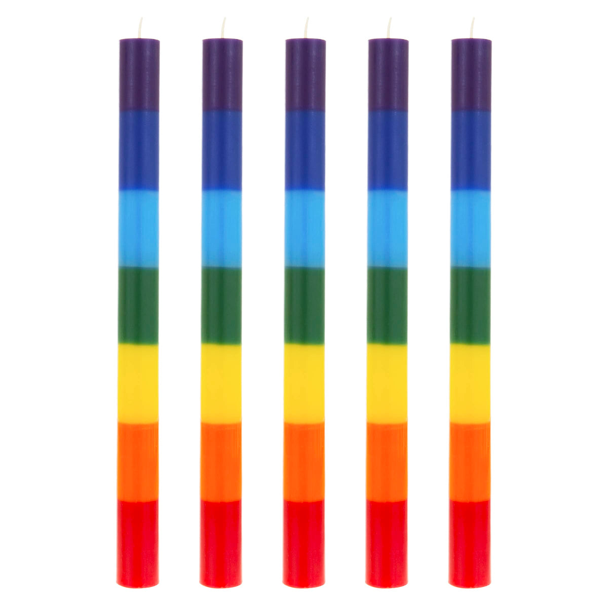 Mega Candles 5 pcs Unscented Multi Color Straight Taper Chakra Candles, Hand Poured Premium Wax Candle 12 Inch x 1 Inch, 100% Cotton Wick, Positive Healing Energy, Meditation, Relaxation, Reiki, Yoga