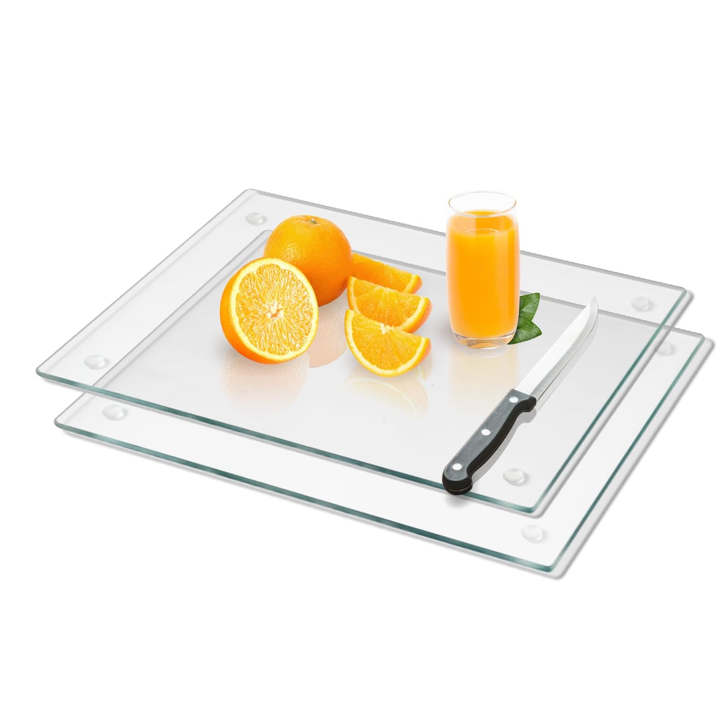 Mymonfif Tempered Glass Cutting Board for Kitchen, Clear Glass Board for Countertop, Heat Resistant, with Non-Slip Feet, 12x16" 2 Pcs Clear