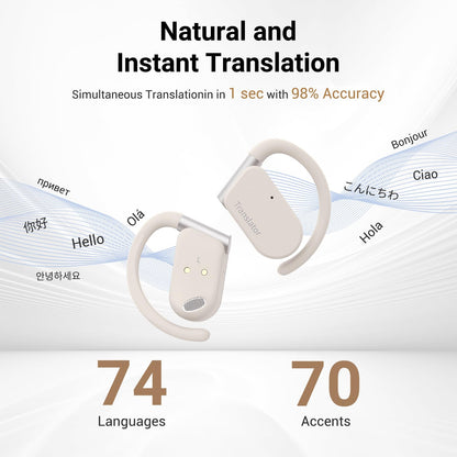 ANFIER M9 Language Translator Earbuds Open-Ear Headphones Support 144 Languages & Accents Translation Earbuds Real Time Translator Device, Snug Fit, Ergonomic Ear Hooks Beige (Without Offline Package)