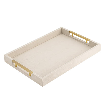 White Leather Large Ottoman Tray for Living Room,Stylish Square Decorative Tray for Coffee Table,Versatile Serving Trays with Handles for Party
