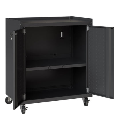 Manhattan Comfort Fortress Rolling Garage Storage Cabinet with 2 Adjustable Shelves, Lockable Metal Tool Compartment, Heavy-Duty Mobile Utility Organizer with Wheels, Charcoal Gray
