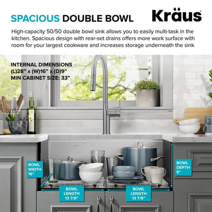 KRAUS Kore 30-Inch Drop In/Top Mount Workstation 16 Gauge 50/50 Double Bowl Stainless Steel Kitchen Sink with Accessories, KWT302-30
