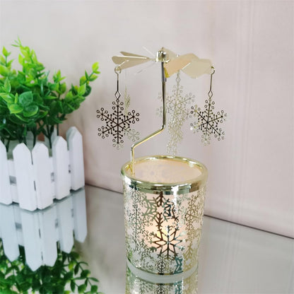 adkinzim Rotary Candle Holders Spinning Tealight Holders Carousel for Tabel Decoration for Children Friend (Golden Snowflakes)