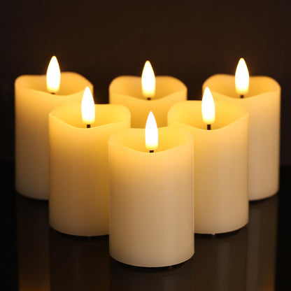 Girimax Ivory Christmas Flameless Votive Candles with Timer Batteries, 2x3 inch Small LED Pillar Candles Flickering Real Wax Set of 6