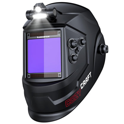ARCCAPTAIN 55Amp Plasma Cutter, Blowback Non-HF Pilot Arc Plasma Cutting Machine + Large View 3.94" x 3.66" True Color Auto Darkening Welding Helmet with Light