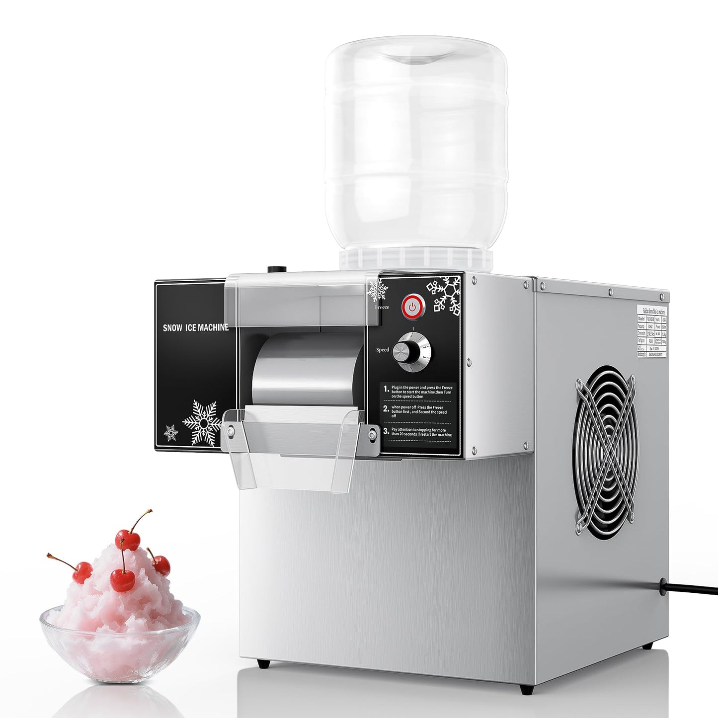 Fajiduo Snowflake Ice Machine, 176 LBS/24H Commercial Shaved Ice Machine, Rapid Cooling and 9 Adjustable Speed, Stainless Steel Snowflake Ice Maker for Home, Restaurant, Office, Party