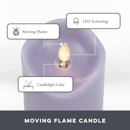 Matchless Candle Co. by Luminara - Flameless LED Battery Operated Flickering Pillar Candles - Pastel Purple - Set of 3 - Indoor Outdoor Decor Safe