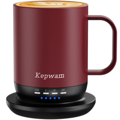 Kepwam Self Heating Coffee Mug T1-16oz(14 oz with lid) Fast Heating & Ultra Long-Lasting Battery Life, Heated Coffee Mug Up to 149℉ - Touch & App Controlled Coffee Mug, Birthday Gifts for Women and Men