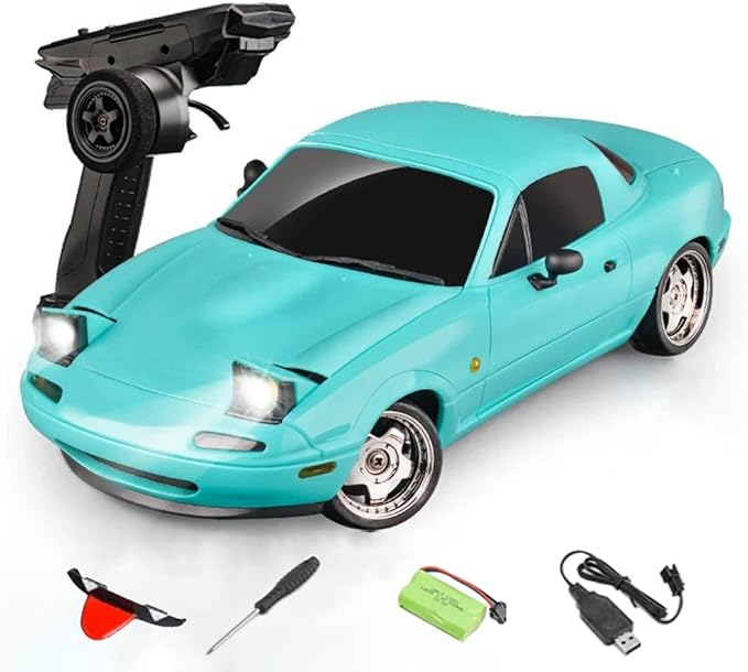 LDRC 1804 1/18 Scale Mini RC Drift Car with Gyro LED Lights RWD Full Proportional 2.4GHz Remote Control Racing Sport Drift Car Indoor Gift for Adult - RTR Version / 1 Battery