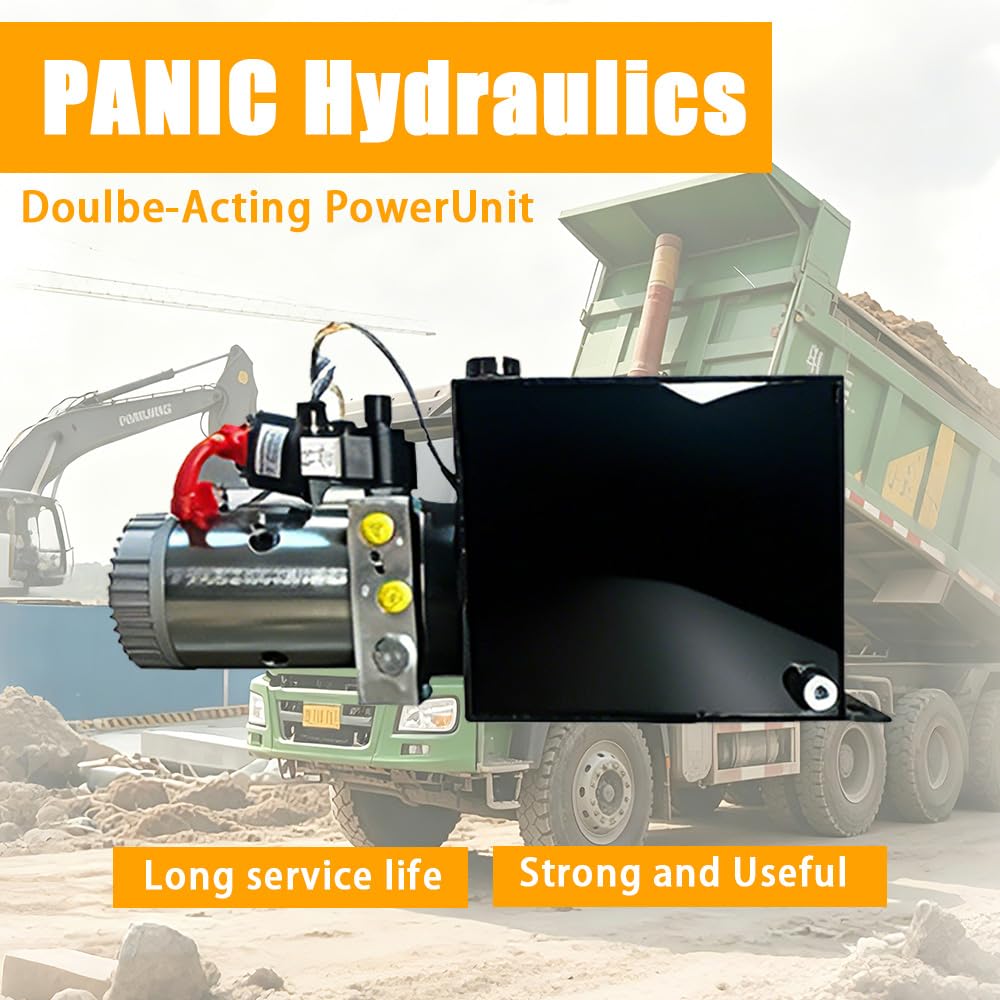 ParnicoTech 10 Quart Hydraulic Power Unit, Double Acting Dump Trailer Pump 12V DC, 3200 PSI Max Relief Pressure, Power Unit Metal Reservoir for Dump Trailer Car Lifting, SAE # 6 Port, Steel