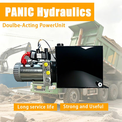 ParnicoTech 10 Quart Hydraulic Power Unit, Double Acting Dump Trailer Pump 12V DC, 3200 PSI Max Relief Pressure, Power Unit Metal Reservoir for Dump Trailer Car Lifting, SAE # 6 Port, Steel