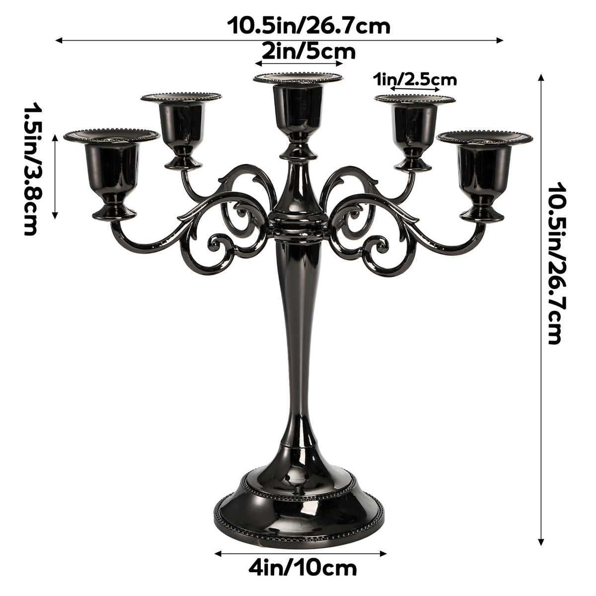 YOUEON 5 Arm Black Candelabra, Candelabra Candle Holder, 10 Inch Tall Candlesticks Holder, Elegant Taper Candle Holder Centerpiece for Wedding, Church, Halloween, Dining, Home Decor