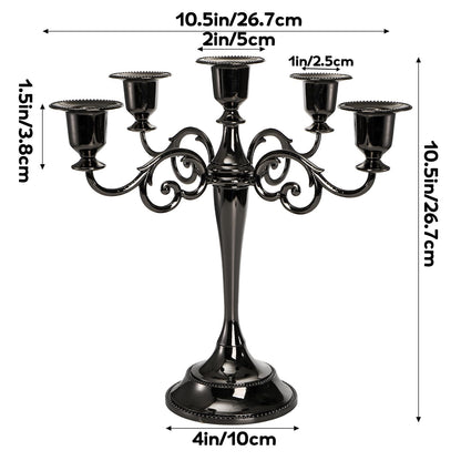YOUEON 5 Arm Black Candelabra, Candelabra Candle Holder, 10 Inch Tall Candlesticks Holder, Elegant Taper Candle Holder Centerpiece for Wedding, Church, Halloween, Dining, Home Decor