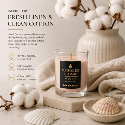 Fresh Linen Scented Candle, Soy Wax Candle for Bathroom, Powder Room & Bedroom, Up to 30 Hour Burn Time, Giftable, Sea Breeze Jasmine and Soft Musk Fragrance, Island Cotton, 5.3 oz – Maison De Flamme