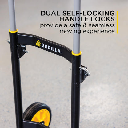 Gorilla 400 lb Capacity Steel Hand Truck, Telescoping Handle, Patented Trailer Locks, 8" No-Flat Wheels, Heavy-Duty Black Hand Truck