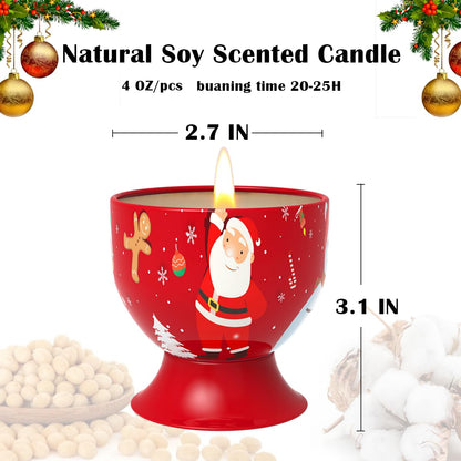 Set of 4 Christmas Snowman Santa Claus Scented Candles Gift Set for Home Women, 4.4oz Natural Soy Wax Strong Cedar, Lavender, Apple&Cinnamon and Vanilla&Jasmine Aromatherapy Candles