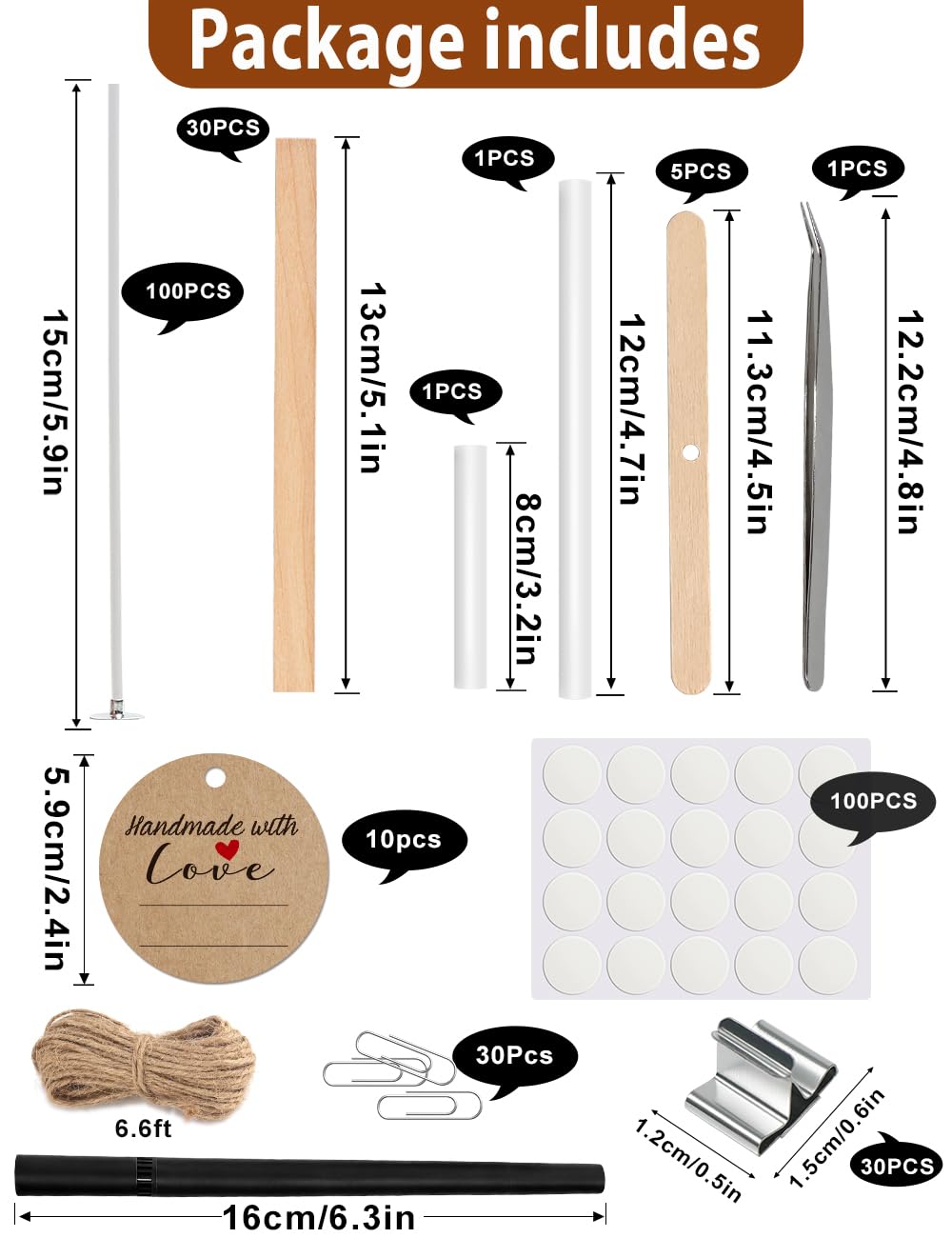 130 Pcs Candle Wicks for Candle Making Kit: 100 Cotton & 30 Wood Wicks with Complete Tool Set (Wick Holders, Wick Stickers, Candle Tabs, Tweezers, Pen), for Soy Beeswax DIY Candles