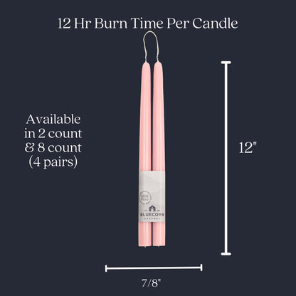 Bluecorn Beeswax Taper Candles, 100% Pure Natural Bees Wax, Pair of 12 Inch Light Pink Tapered Candlesticks, Clean Burning & Dripless, Fragrance Free, Long Lasting, Home Decor, American Made,1 Count