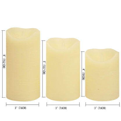 CANDLE CHOICE Battery Operated Flameless Candles with Timer Real Wax Realistic Flickering Electric LED Pillars Automatic Built-in Daily Cycle Timer 6-Hour on 18-Hour Off Set of 3 Rustic Texture Ivory