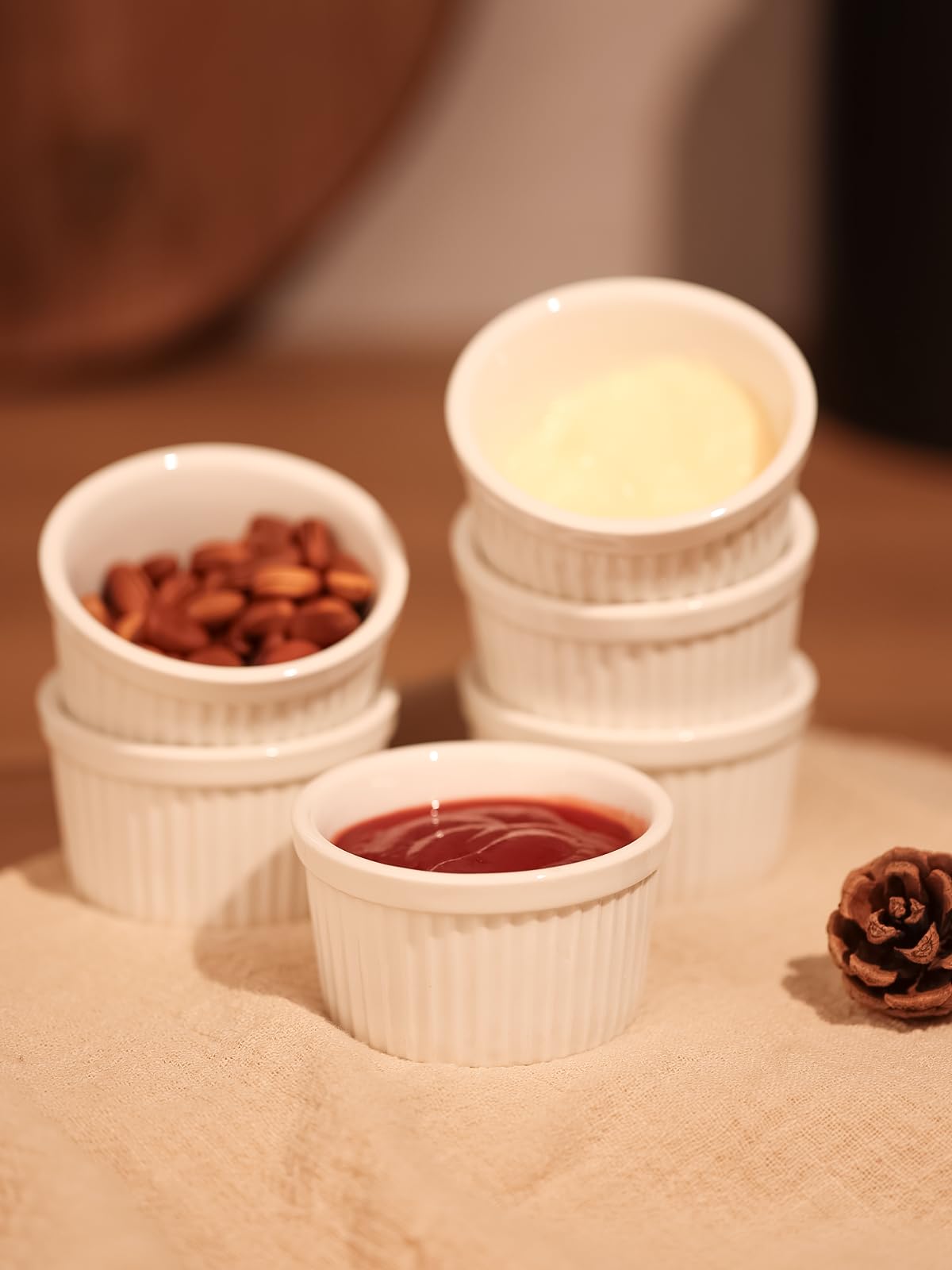 22 oz Ramekins 2 pcs Porcelain Ramekins Dishes for Souffle,Creme Brulee, Pudding, Custard Cups,Bakeware Bowls Set for Baking,Oven Safe, White (6 inch)