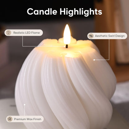 Girimax White Swirl Flameless Candles with Remote, Aesthetic Twirl LED Pillar Candle Housewarming Gift Home Shelf Decor 1 Pack