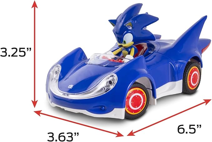 NKOK 1/28 Scale 2.4GHz RC Sonic 2PK RC Sonic &amp Silver Officially Licensed Full Function Radio Control Detailed 6.5” Vehicle and Character Grippy Tires Adjustable Front Wheels