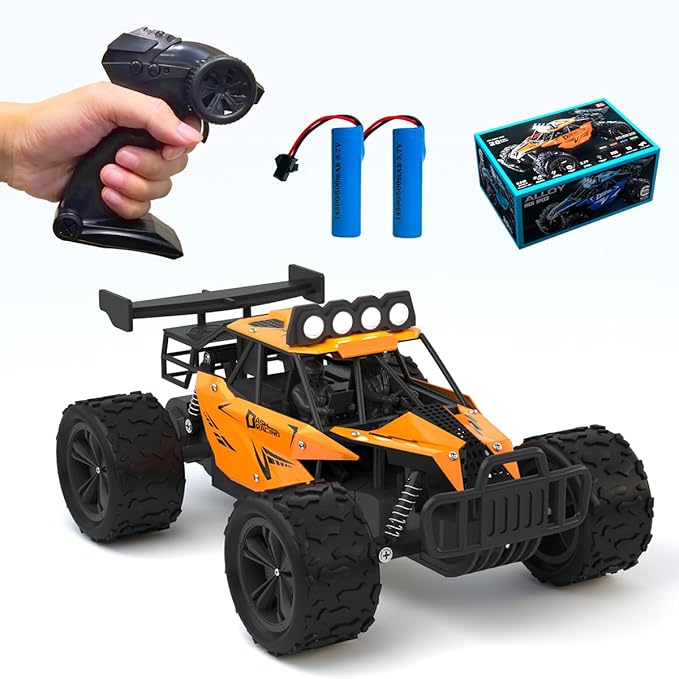 Remote Control Car Monster Truck Toys 1:16 Scale RC Car For Boys 2.4GHz High Speed 20 km/h With LED HeadlightsRechargeable RC Cars Gifts for Boys 4-7 8-12 Christmas Beginner Kids 6-12+(Orange)