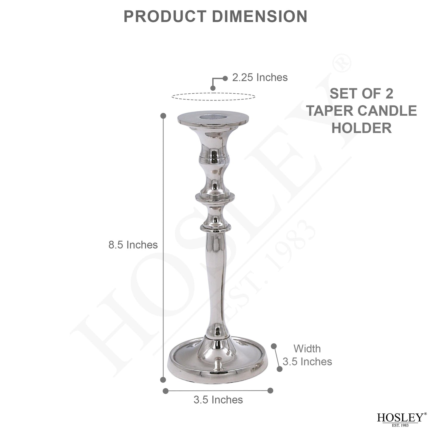Hosley Set of 2 Silver Finish Taper Candle Holder 8" High. Ideal Gift and Use for Weddings, Party, Spa or Aromatherapy W1