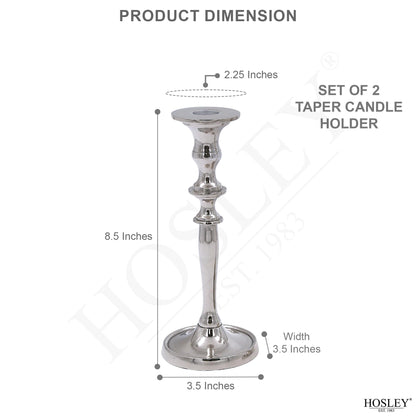 Hosley Set of 2 Silver Finish Taper Candle Holder 8" High. Ideal Gift and Use for Weddings, Party, Spa or Aromatherapy W1