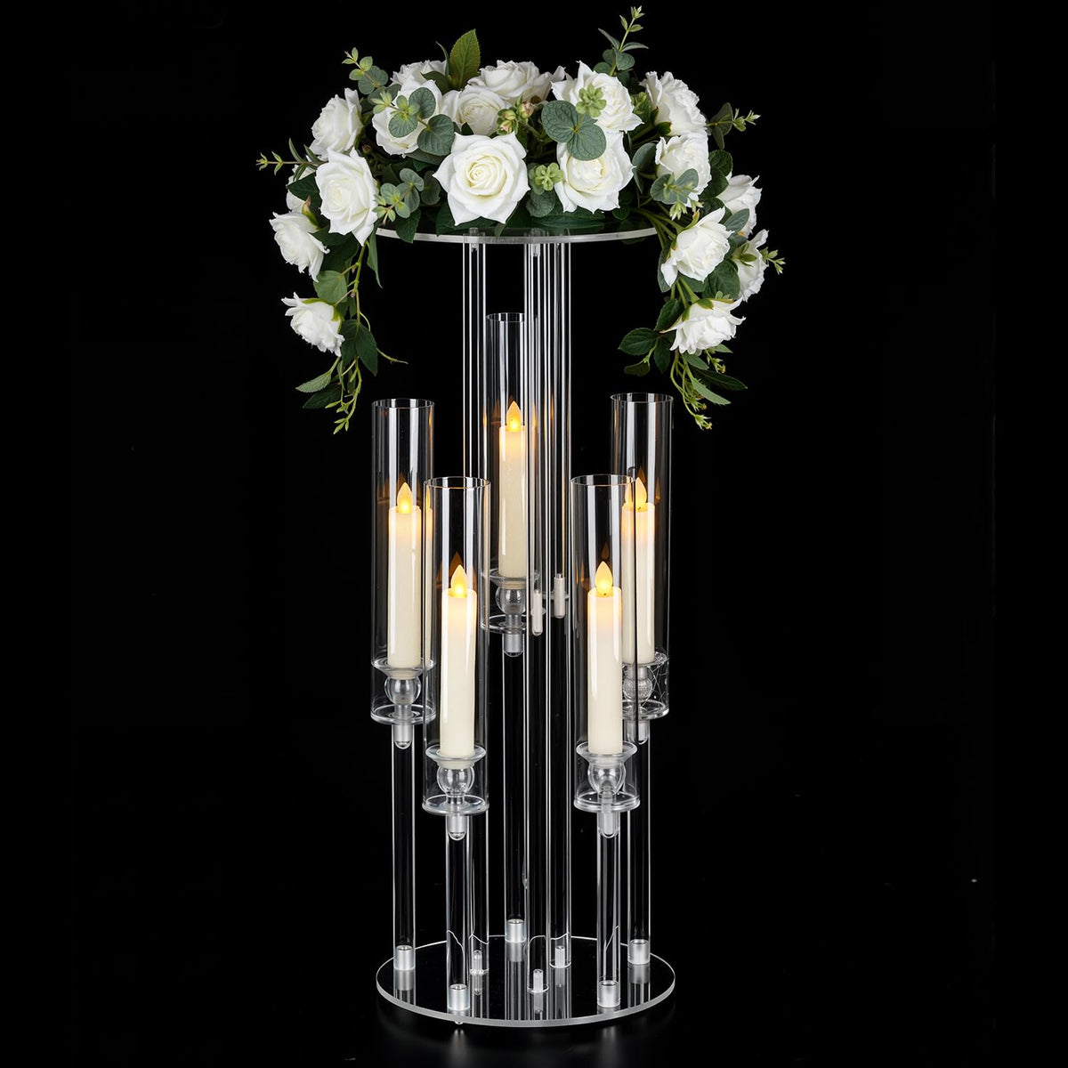 Fullvaseer 1PCS 5 Arm Candelabra,Clear Centerpiece for Table,Acrylic Centerpiece Stand for Wedding Reception,Acrylic Candle Holder for Event Celebration Wedding Birthday Home,Christmas