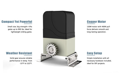 Blütezeit Automatic Sliding Gate Opener 900lbs with 2 Remote Controls, Rack Driven Electric Slide Gate Motor for Driveway Fence Rolling Gates with Complete Hardware Kits (Racks NOT Included)