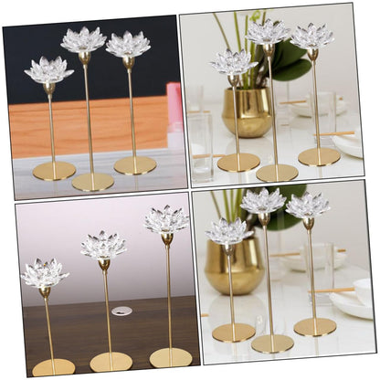 Artibetter Modern Small Metal Candle Stand Crystal Lotus Design, Golden Romantic Candlelight Dinner Holder for Wedding and Dining Room Decoration
