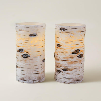 LusLog-pro Flameless Candles Birch Bark Effect 3" x 6" Real Wax LED Pillar Candles, Battery Operated Flickering Candles with 5H Timer, Pack of 2