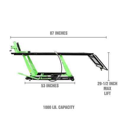 OEMTOOLS 24859 Air Hydraulic Motorcycle Lift, 1000 Lb. Capacity Mobile ATV/Motorcycle Lift Table, Heavy Duty Manual/Pneumatic Jack with Removable Ramp